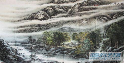画家李颠焦墨山水作品