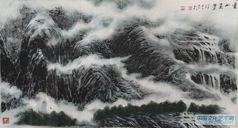 画家李颠山水作品《雲山觅梦》