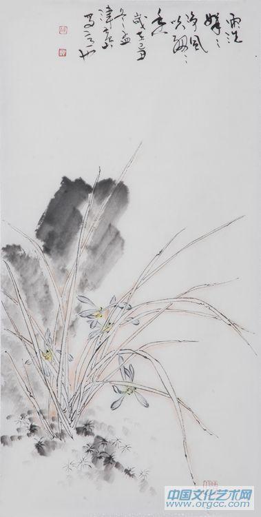 画家黄山花鸟作品《风吹细细香》