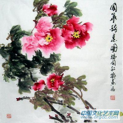画家安瑞阁花鸟作品《国花醉春图》