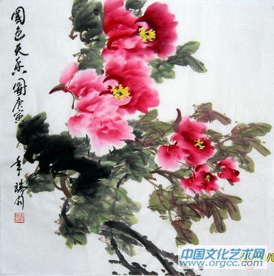 画家安瑞阁花鸟作品《国色天香图》