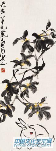 桂花白兔图