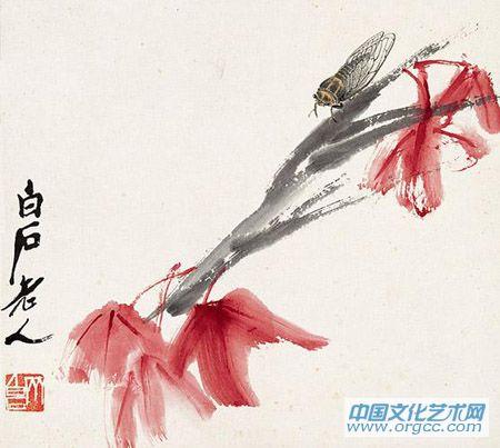 花卉草虫之红叶鸣蝉图