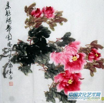 画家安瑞阁花鸟作品《春艳醉舞图》