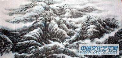 画家李颠焦墨山水作品