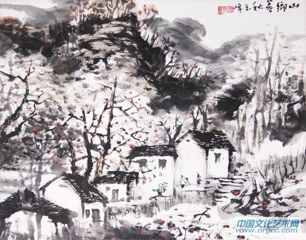 画家解金峰山水作品《山乡暮秋》