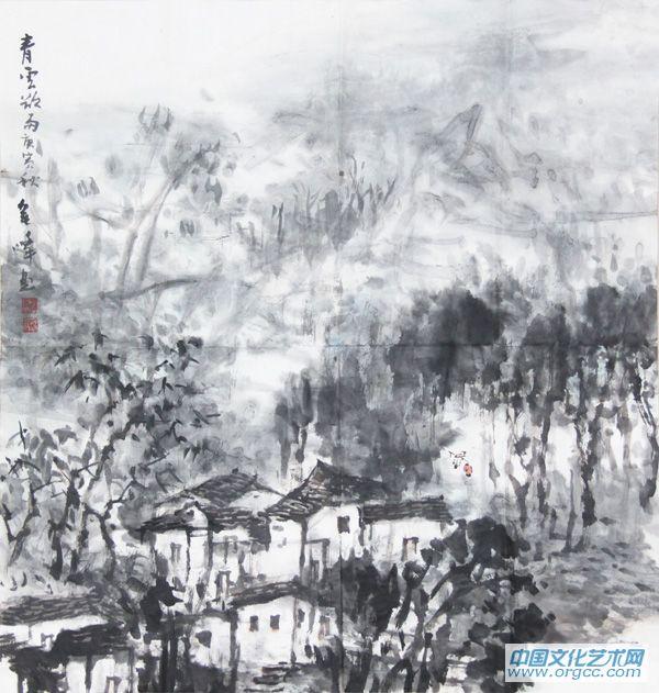画家解金峰山水作品《青云欲雨》