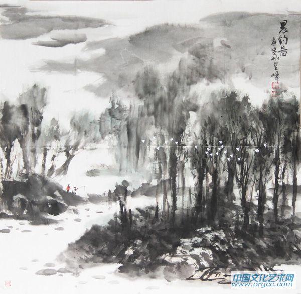 画家解金峰山水作品《晨钓图》