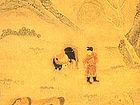顾绣柳荫洗马图轴
