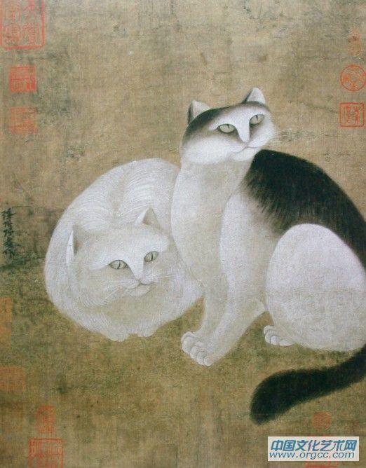 双猫图轴