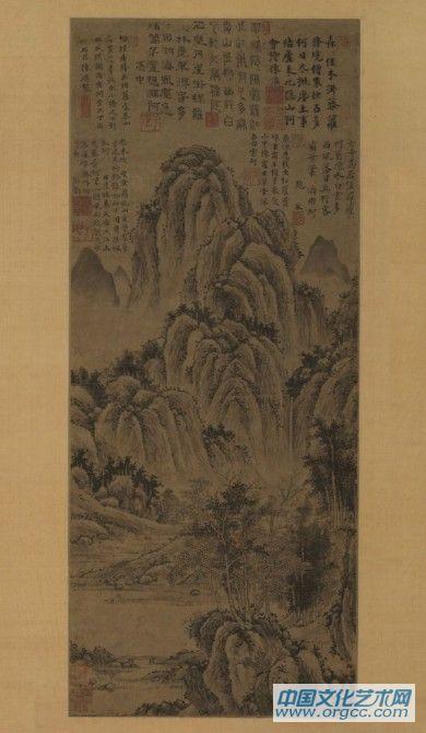 元  岩阿琪树图轴