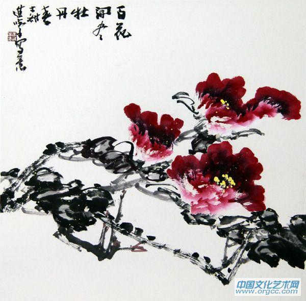 书法家李进学花鸟作品《百花闻牡丹》