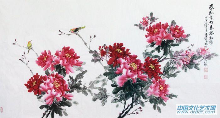画家闫秀伶花鸟作品《春和景明惠风和畅》