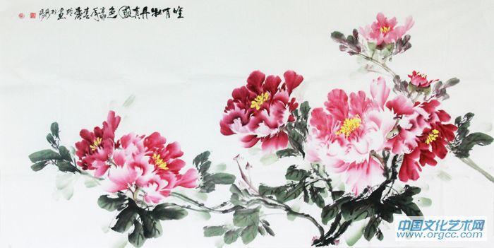 画家闫秀伶花鸟作品《唯有牡丹真国色》