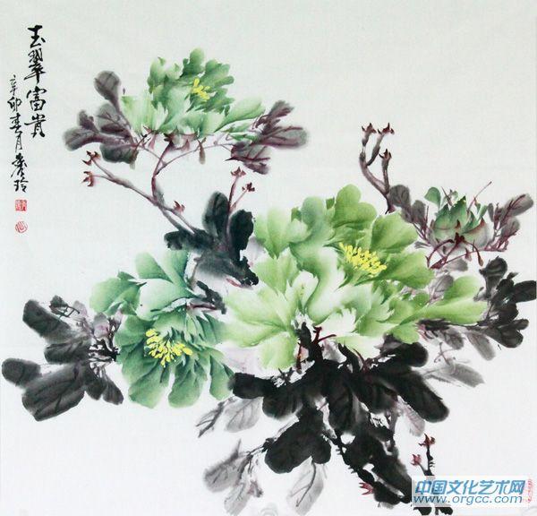 画家闫秀伶花鸟作品《玉翠富贵》