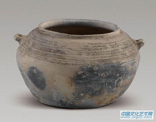 双系水波纹陶罐战国