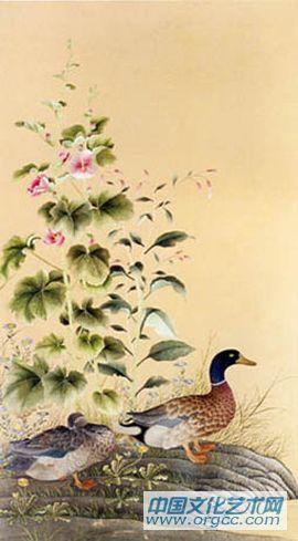 单面绣《蜀葵双鸭》