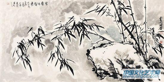 画家黄山花鸟作品《雪压银梢》
