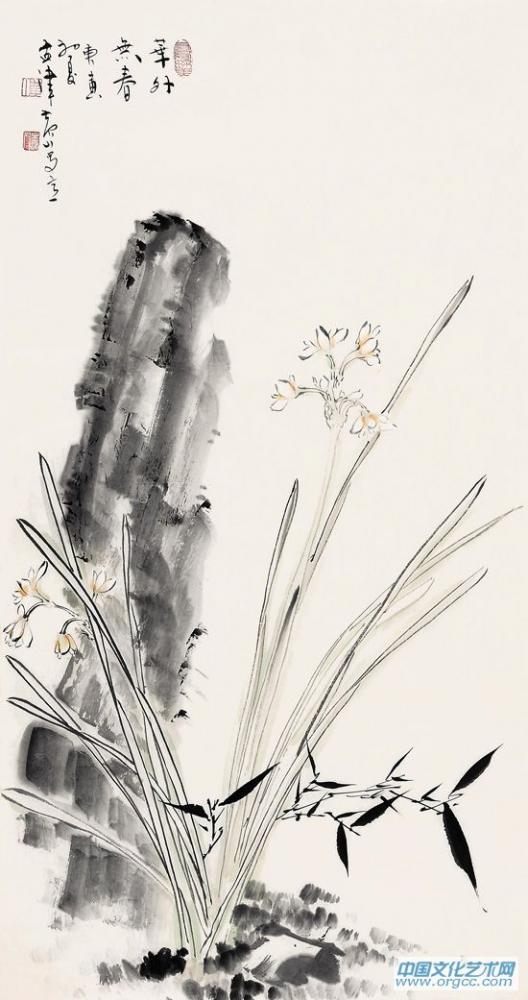 画家黄山花鸟作品《花外无春》