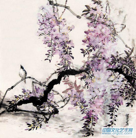 画家黄山花鸟作品《问晴》