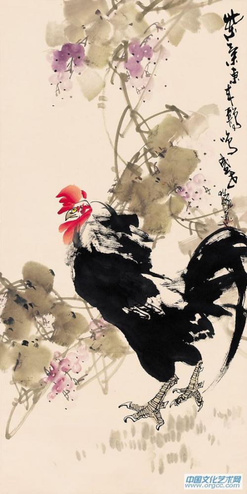 画家黄山花鸟作品《紫气东来》