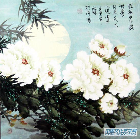 画家郝淑琳花鸟作品《数枝白玉露凝香》