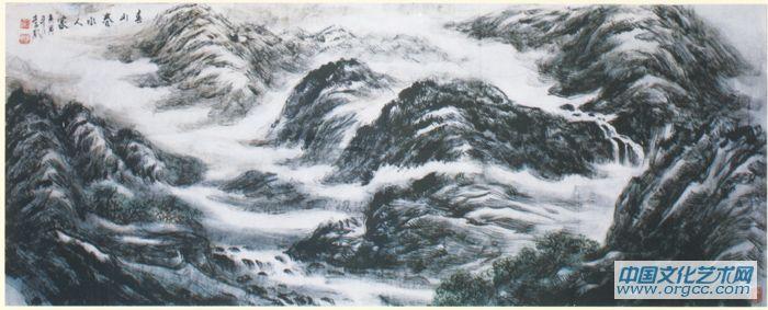 画家李颠焦墨山水作品
