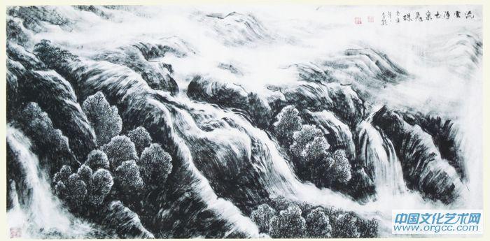 画家李颠焦墨山水作品