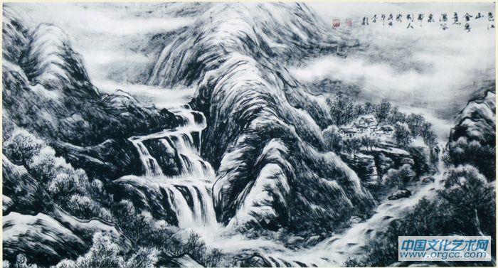 画家李颠焦墨山水作品