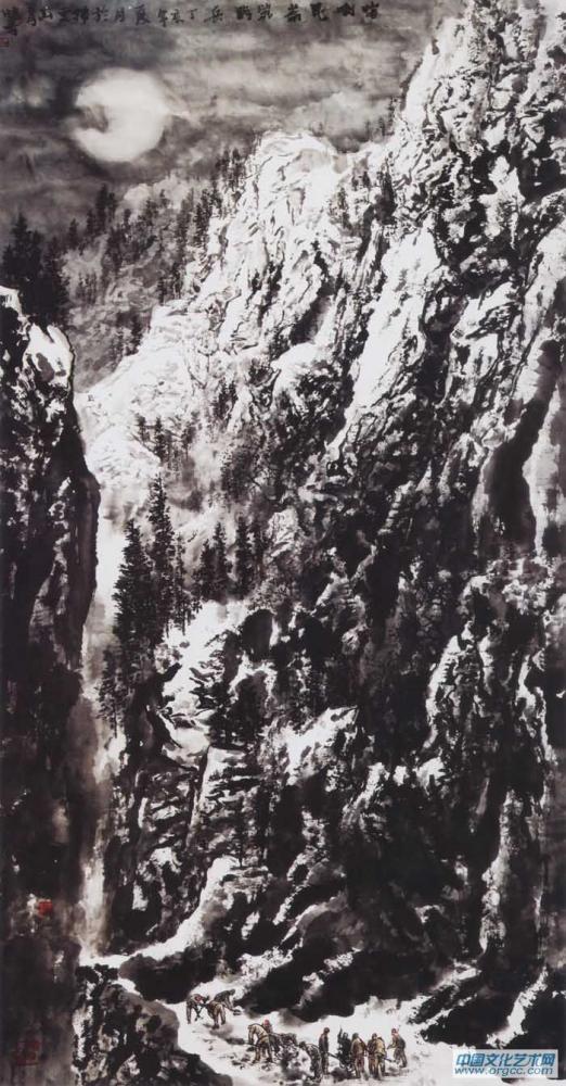 画家杜晓春山水作品《喀喇昆仑筑路兵》