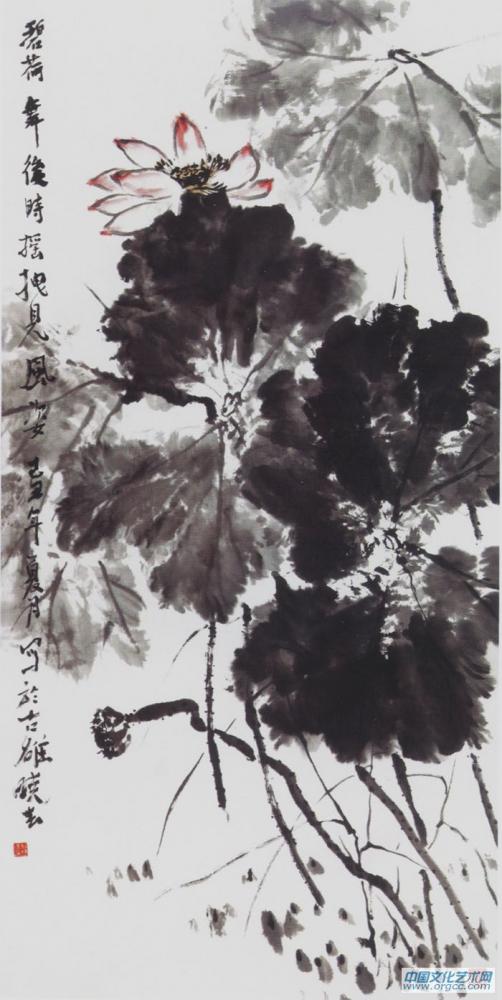画家杜晓春花鸟作品《碧荷摇曳》