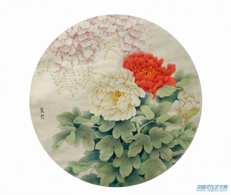 国画家常丽霞团扇花鸟作品