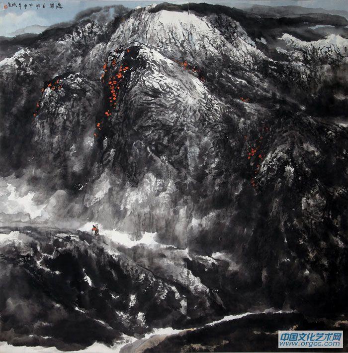 画家杜晓春山水作品《远观月明》