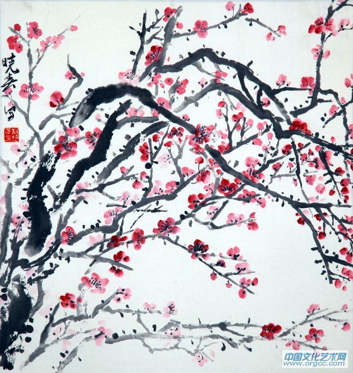 画家杜晓春花鸟作品《红梅》