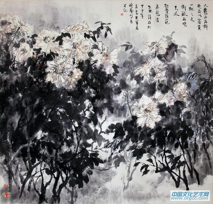 画家杜晓春花鸟作品《牡丹压群》