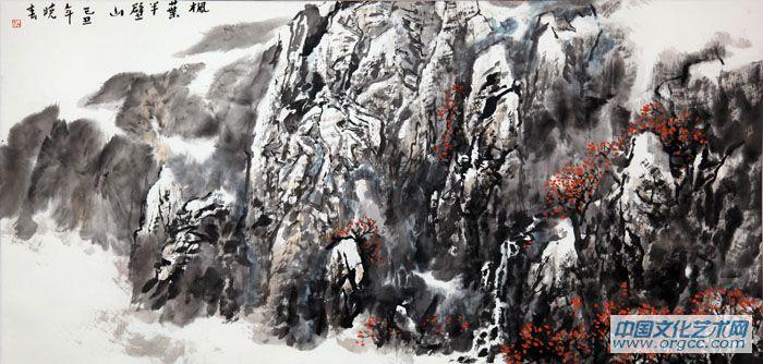 画家杜晓春山水作品《枫叶半壁山》