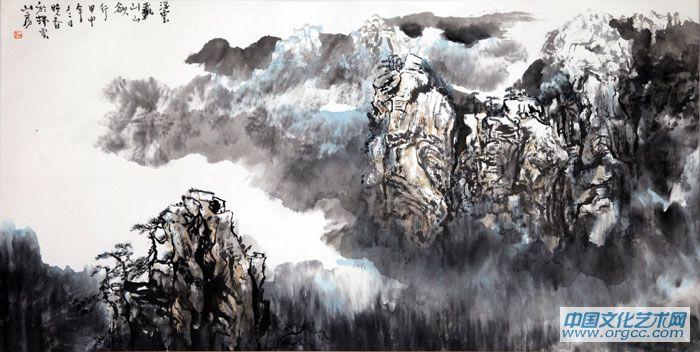 画家杜晓春山水作品《浮云载山山欲行》