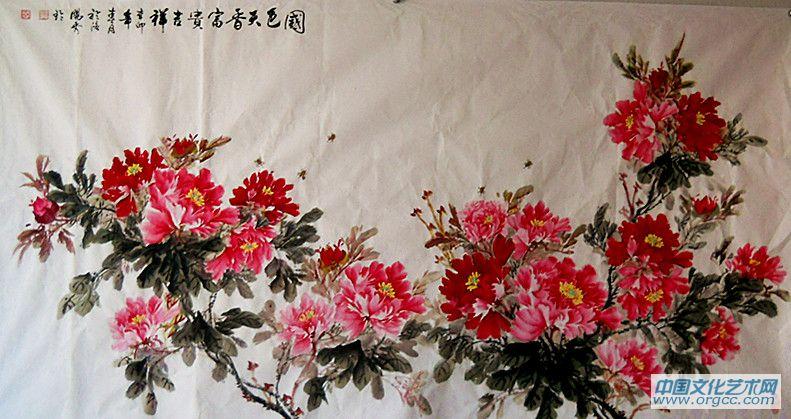 画家闫秀伶花鸟作品《国色天香富贵吉祥》