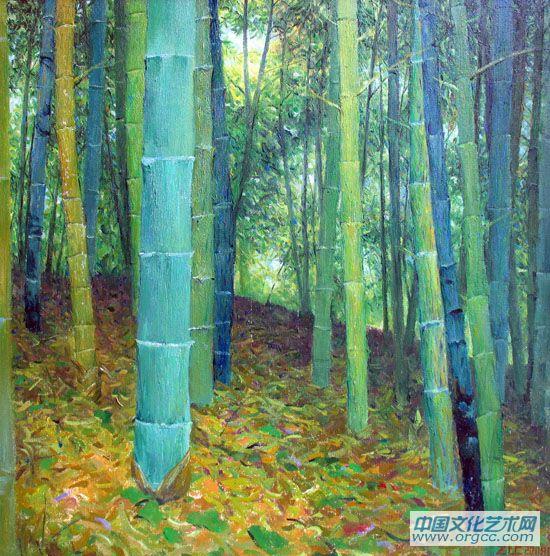 作品名称:《青竹林》 br>油画作品 br>作品尺寸:80cmx80cm