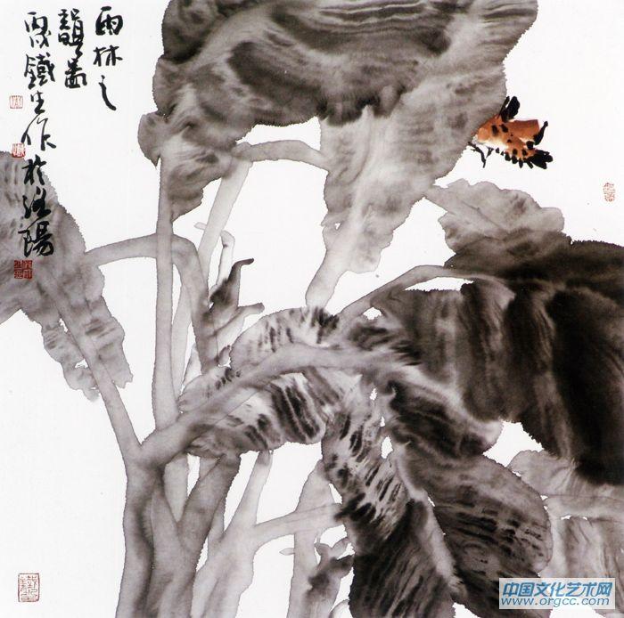 画家索铁生花鸟作品《雨林之韵》
