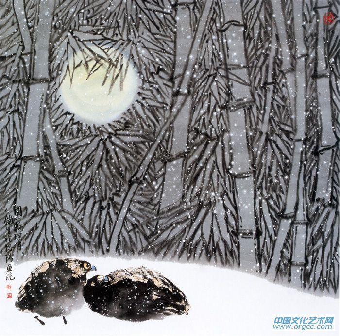 画家索铁生花鸟作品《同一轮明月》
