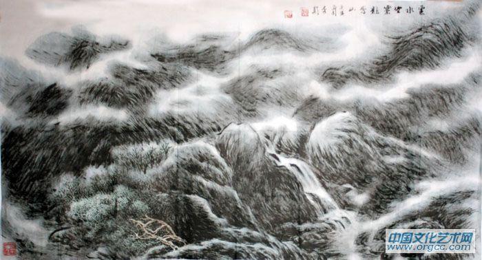 画家李颠焦墨山水作品