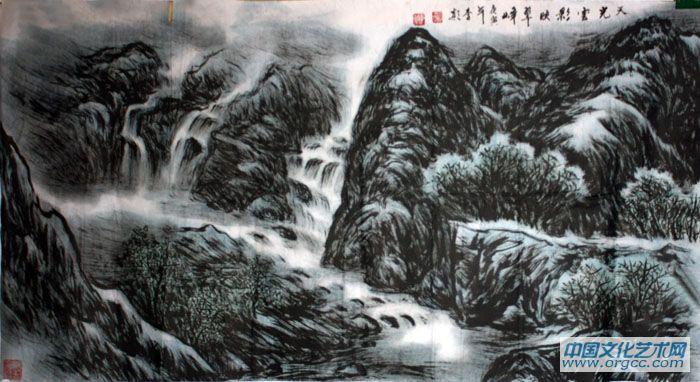 画家李颠焦墨山水作品