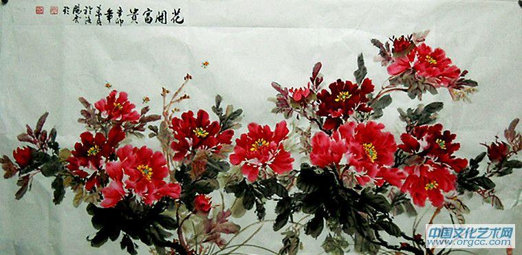 画家闫秀伶花鸟作品《花开富贵》