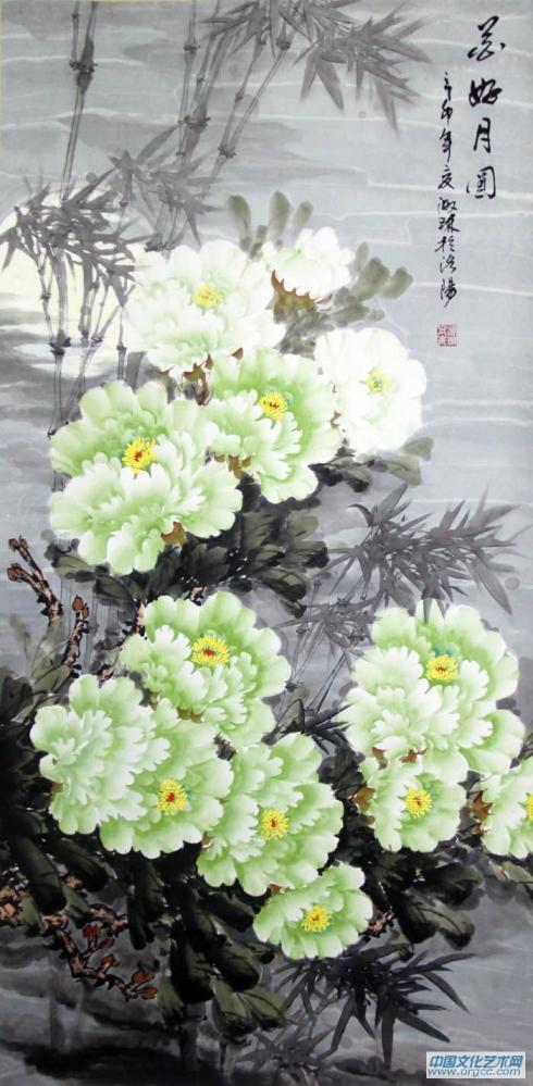 画家郝淑琳花鸟作品《花好月圆》