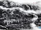 画家李颠焦墨山水作品《依山傍水人家》