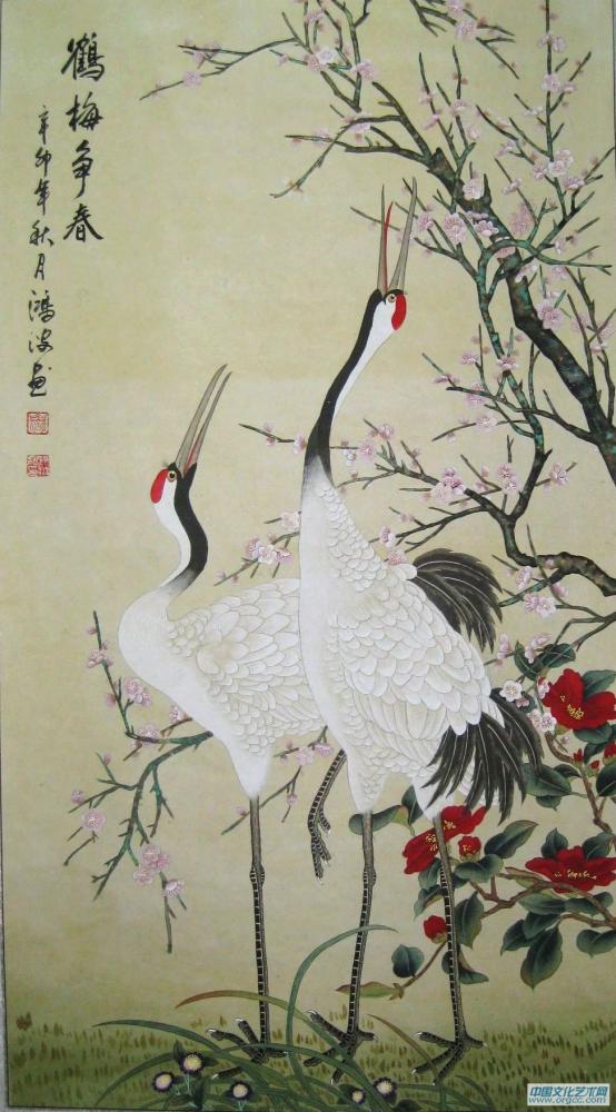 工笔 鹤梅迎春