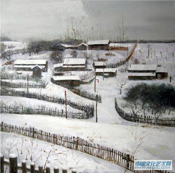 梁川作品《雪后的村庄》