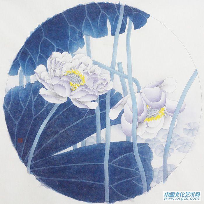 画家索铁生花鸟团扇作品