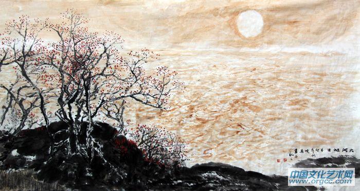 画家杜晓春山水作品《大河旭日》